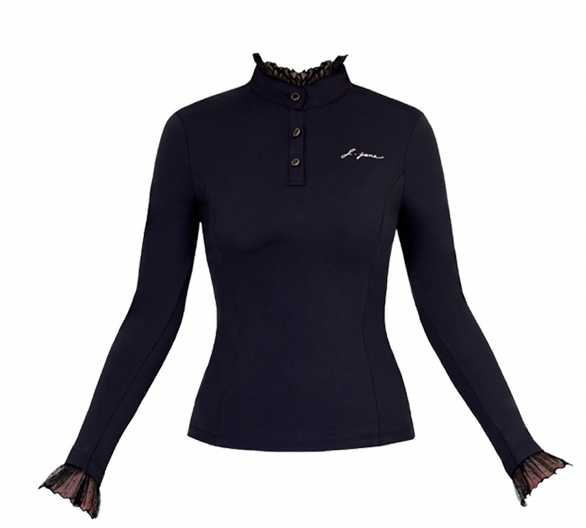 {READY-STOCK} Korea See-through Frill High Neck T-Shirt (BLACK)