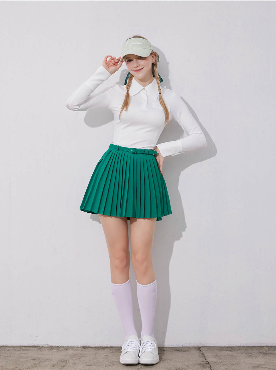 {PRE-ORDER} Unbalanced Belt Pleated Skirt (GREEN)