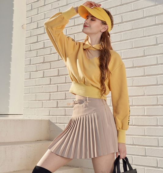 {PRE-ORDER} Korea Belt Pleated Skirt (NUDE)