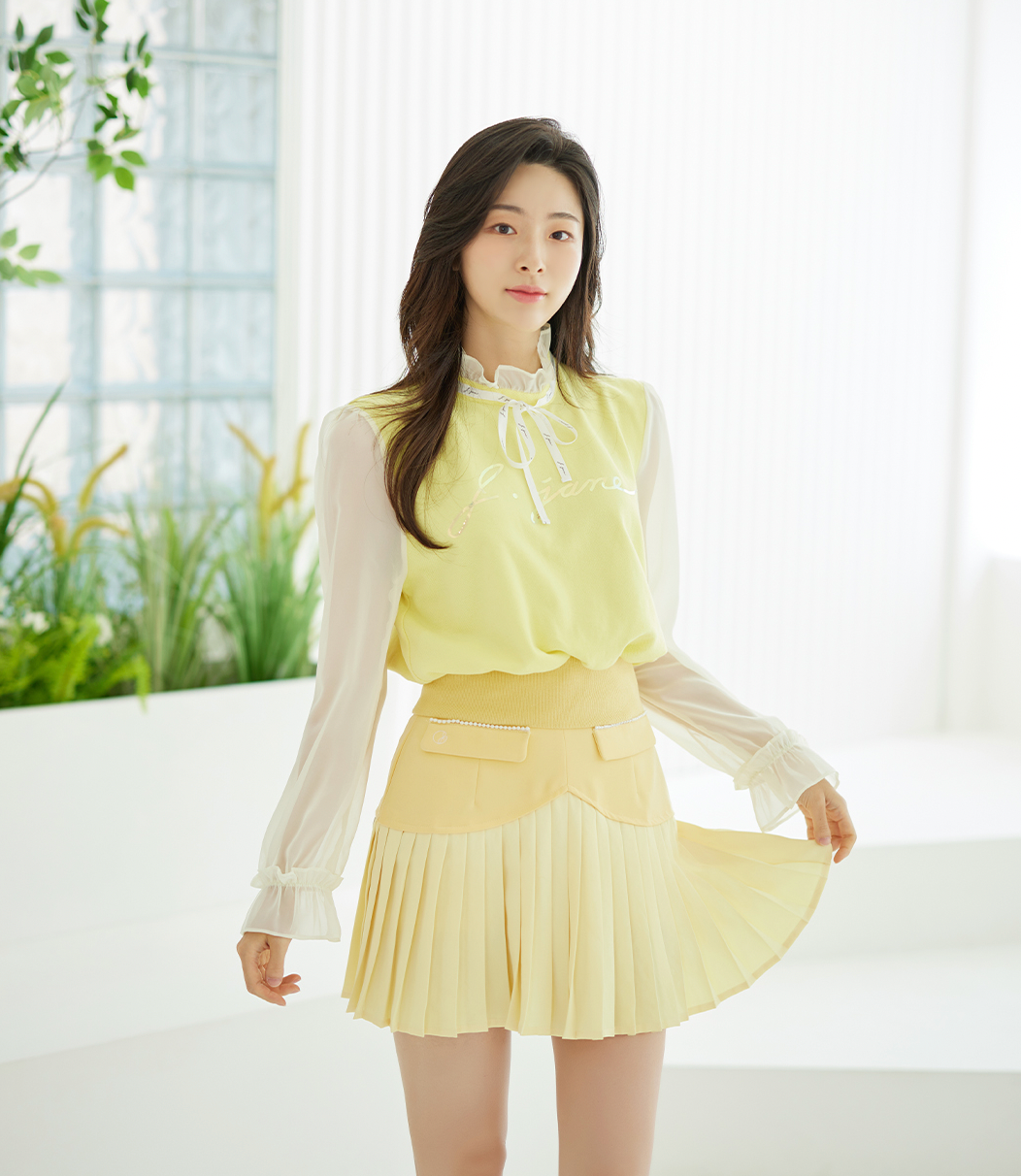 {PRE-ORDER} Heart Shape Pleats Skirts from Korea (YELLOW)