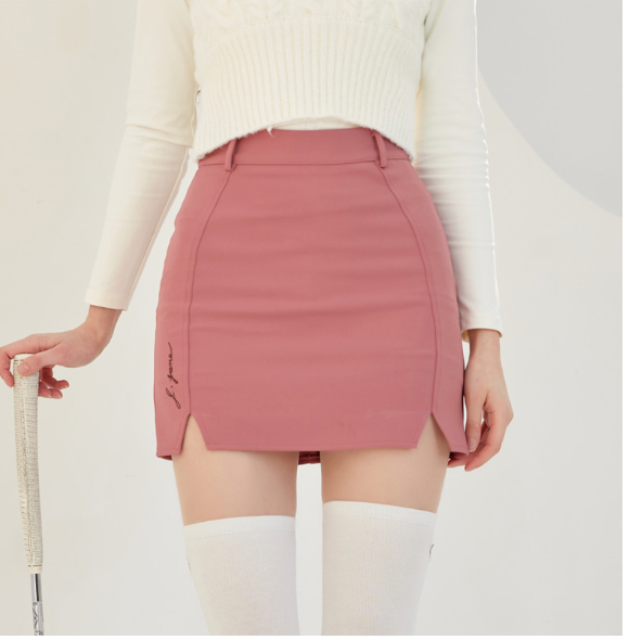 {READY-STOCK} Korea Pink Double Slit Curved Skirt (PINK)